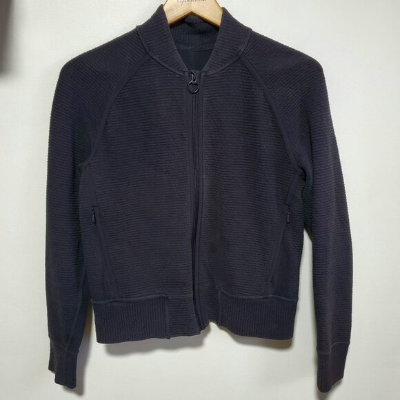 LULULEMON On Repeat Bomber Jacket Coat Ribbed Stretch Cotton Blend Black Women 6 - Picture 3 of 13